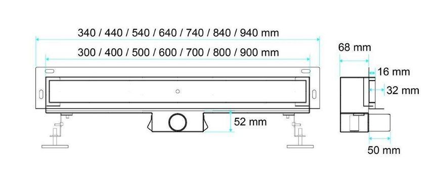 Трап лінійний настінний 30 см brick wet&dry fala 75350 (сухий затвор) 75350 фото