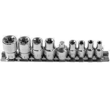 Набір головок torx 9 шт, 1/4": e5-e8, 3/8": e6-e16 hogert ht1a884 HT1A884 фото